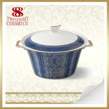 Glazed porcelain soup tureen, tableware porcelain, ceramic soup bowl lid and handle